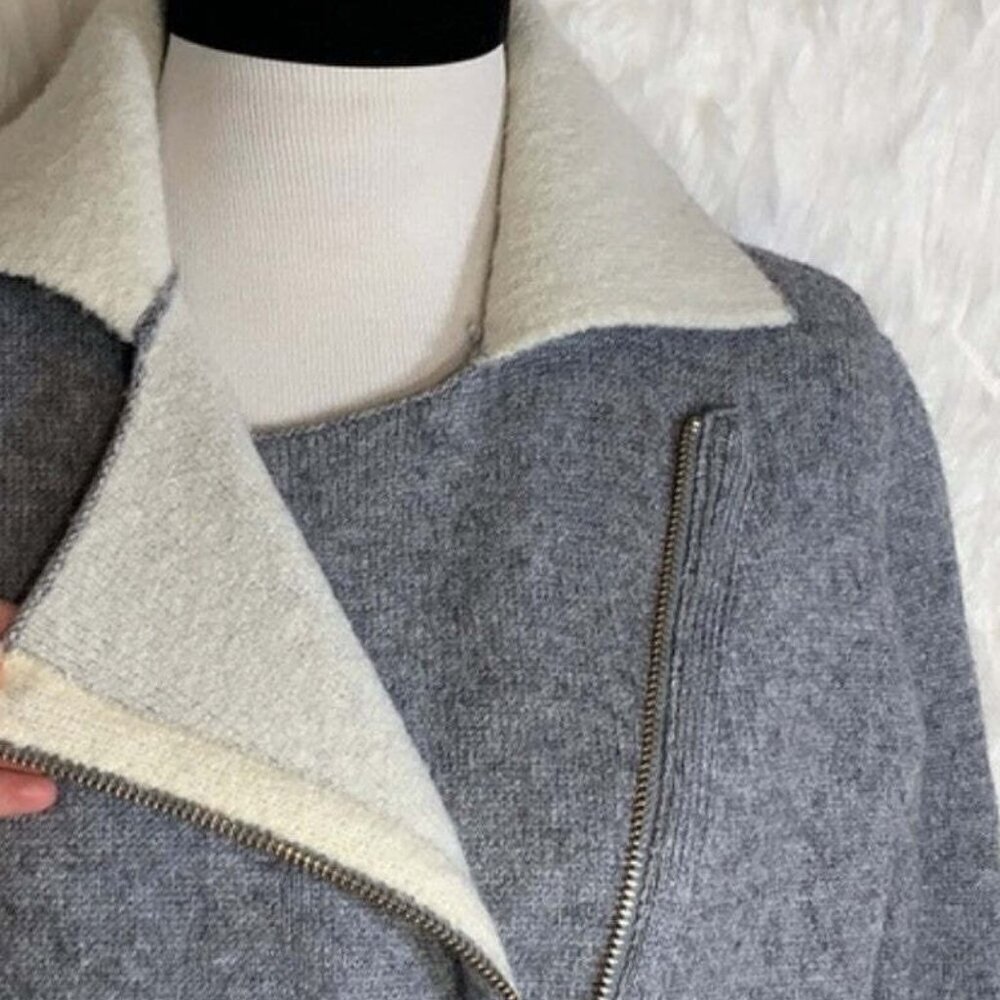 Anthropologie Moto Jacket Womens Small Gray Full Zip Contrast Collar Asymmetric - Picture 5 of 7
